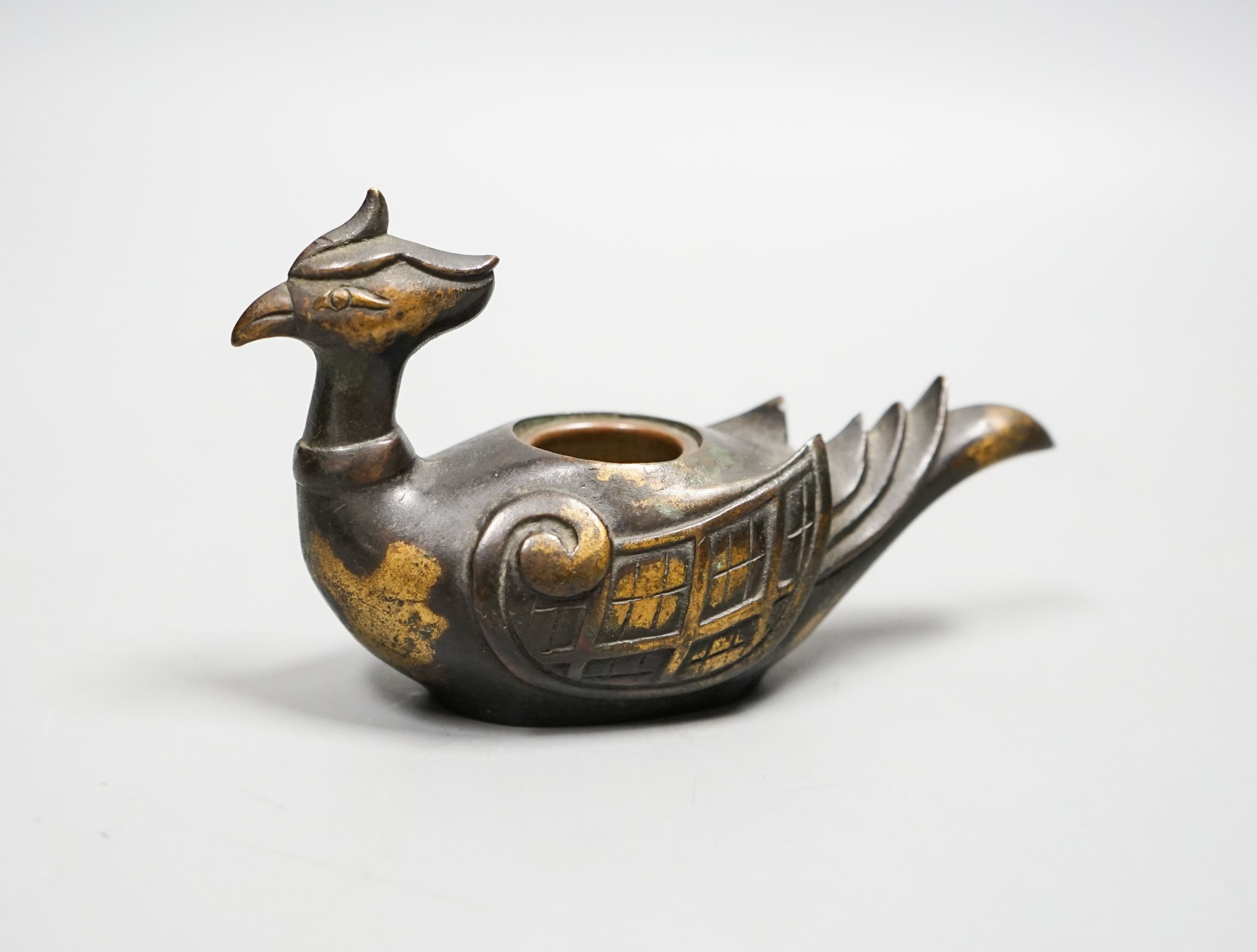 A Chinese gold splashed bronze ‘phoenix’ brushwasher, 13cm